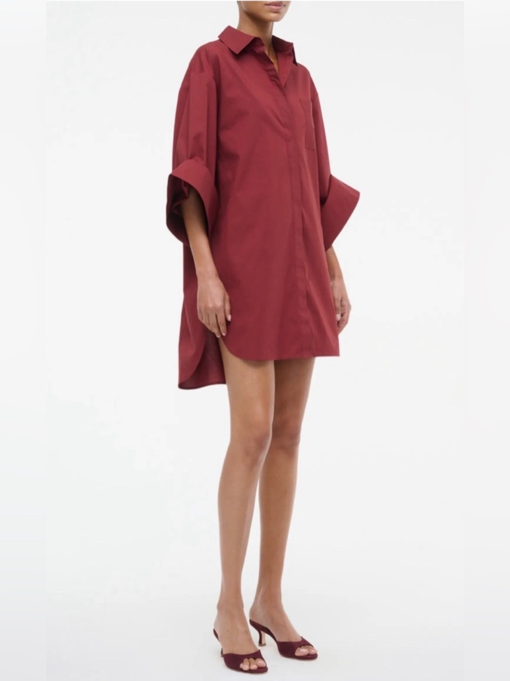 NWOT STAUD Oversized Shirt Mini Dress in Sangria Size XL
